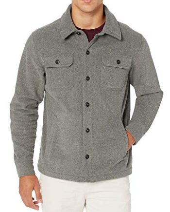 Amazon Essentials Men's Long-Sleeve Polar Fleece Shirt Jacket, Charcoal Heather, Medium
