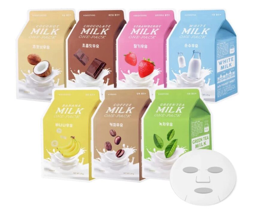 A’pieu Milk Sheet Mask (7 flavors in 1 pack) with Milk Essence to mildly exfoliate, hydrate, and brighten - Korean skincare for normal to dry skin.