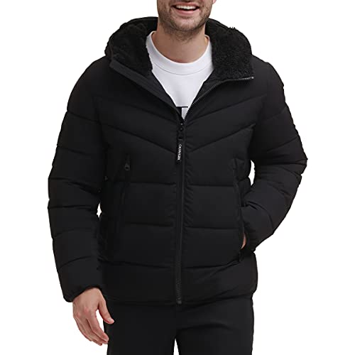 Calvin Klein Men's Hooded Stretch Jacket, Ebony, Large