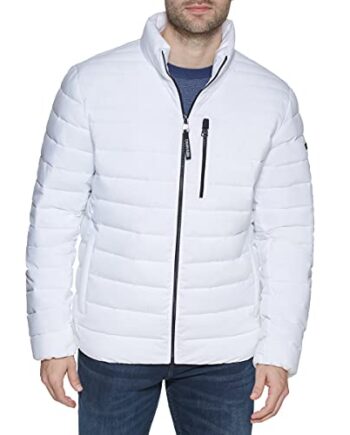 Calvin Klein Men's Lightweight Water Resistant Packable Down Puffer Jacket (Standard and Big & Tall), White, Medium