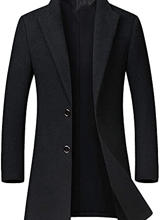 chouyatou Men's Mid-Length Single Breasted Wool Blend Top Coat (Large, Black)