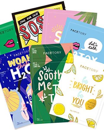 FACETORY Best of Seven Facial Masks Collection - Hydrate, Radiance Boost, Soothe, Revitalize, Nourish, Purify Skin - For All Skin Types, Variety Pack of 7 Sheet Masks