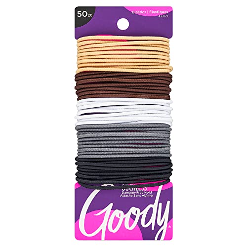 Goody Ouchless Elastic Hair Tie - 50 Count, Neutral Colors - 2MM for Fine to Medium Hair - Pain-Free Hair Accessories for Men, Women, Boys, and Girls - for Long Lasting Braids, Ponytails