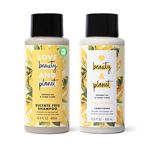 Love Beauty And Planet Hope and Repair Shampoo and Conditioner Dry Hair and Damaged Hair Care Coconut Oil and Ylang Ylang Paraben Free, Silicone Free, and Vegan, 13.5 Fl Oz (Pack of 2)