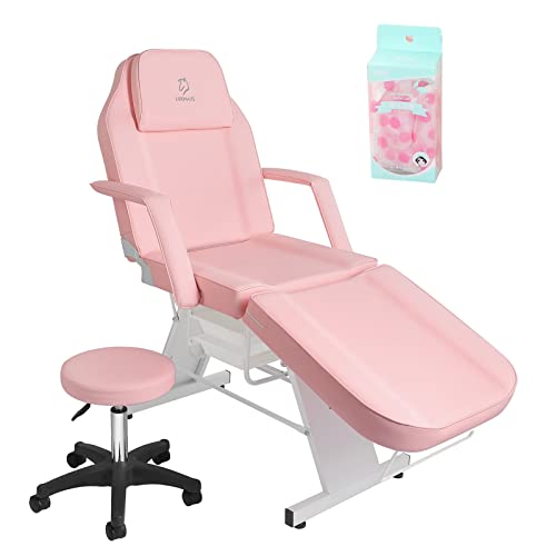 LUXMARS Facial Chair, Tattoo Chair Massage Bed Salon Bed with Hydraulic Stool for Professional Massage Facial Lash Beauty Treatment Spa, Pink