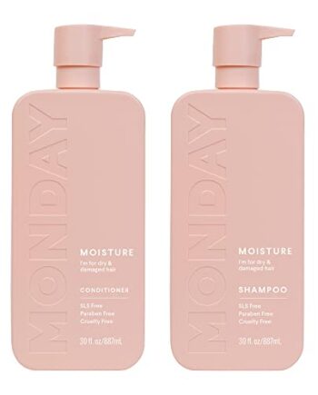 MONDAY HAIRCARE Moisture Shampoo + Conditioner Set (2 Pack) 30oz Each, Dry, Coarse, Stressed, Coily & Curly Hair, Made from Coconut Oil, Rice Protein, Shea Butter, & Vitamin E, 100% Recyclable Bottles