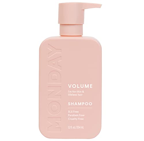 MONDAY HAIRCARE Volume Shampoo 12oz for Thin, Fine, and Oily Hair, Made from Coconut Oil, Ginger Extract, & Vitamin E, 100% Recyclable Bottles (350ml), Pink (10428)