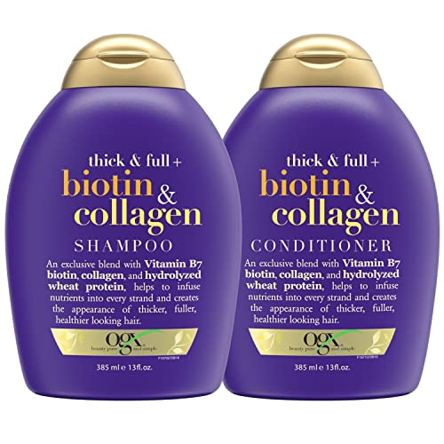OGX Thick & Full + Biotin & Collagen Shampoo & Conditioner Set, (packaging may vary), Purple, 13 Fl Oz (Pack of 2)