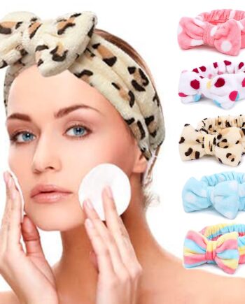 Spa Wash Face Headband Bow Facial Makeup Hair Band Soft Coral Fleece Elastics Hair Holder for Women Skincare Hair Accessories
