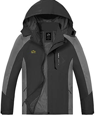 TEZO Mens Rain Jacket Waterproof with Hooded Hiking Coat Lightweight Windbreaker(BK M)