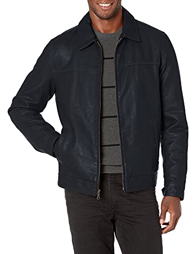 Tommy Hilfiger Men's Classic Faux Leather Jacket, navy, Large