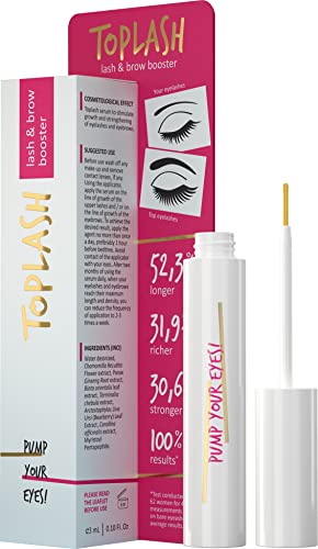TOPLASH Eyelash Growth Serum - Innovative Eyelash and Eyebrow Growth Serum for Longer, Thicker, Fuller Brows & Lash Boost - Natural, Cruelty-Free & Hypoallergenic - 0.10 fl.oz.