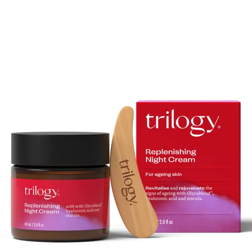 Trilogy Replenishing Night Cream, Anti-Aging Skin Care for Face & Neck, Moisturizer to Reduce Fine Lines & Wrinkles, With Glycablend, Hyaluronic Acid & Marula, 2 Fl Oz