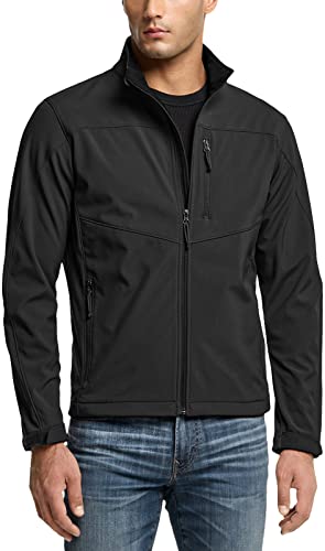TSLA Men's Full-Zip Softshell Winter Jacket, Waterproof Fleece Lined Athletic Jacket, Outdoor Sport Windproof Jackets, Softshell Black, Medium