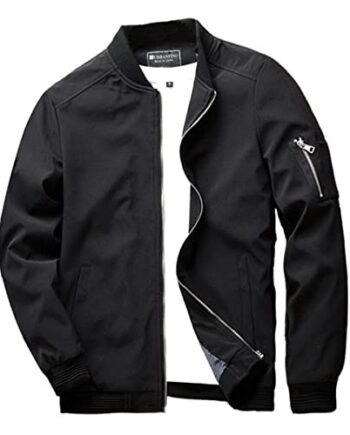 URBANFIND Men's Slim Fit Lightweight Sportswear Jacket Casual Bomber Jacket US L Black