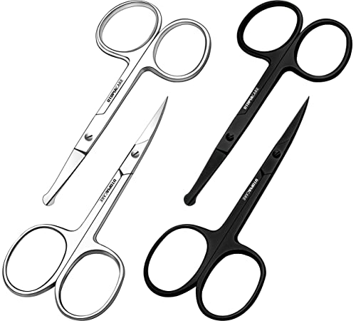 Utopia Care - Curved and Rounded Facial Hair Scissors for Men – 4 Pack - Mustache, Nose Hair & Beard Trimming Scissors, Safety Use for Eyebrows, Eyelashes, and Ear Hair - Professional Stainless Steel