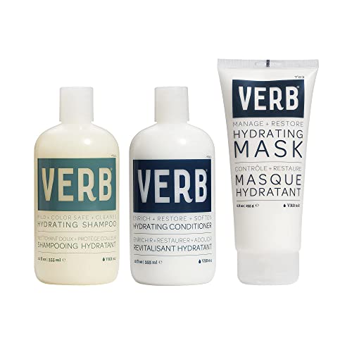 Verb Hydrating Trio, Vegan Detangling and Softening Hair Care Kit –Vegan, Sulfate Free, Paraben Free & Gluten Free Shampoo – Restorative Moisturizing Hair Mask and Conditioner for All Hair Types