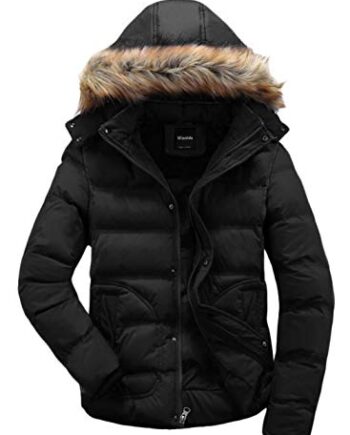 Wantdo Men's Thicken Insulated Winter Coat with Detachable Fur Hood Black Large